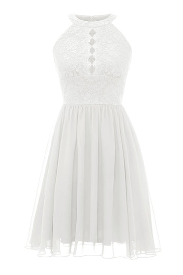 Um vestido de renda da Branco de pescoço de linha